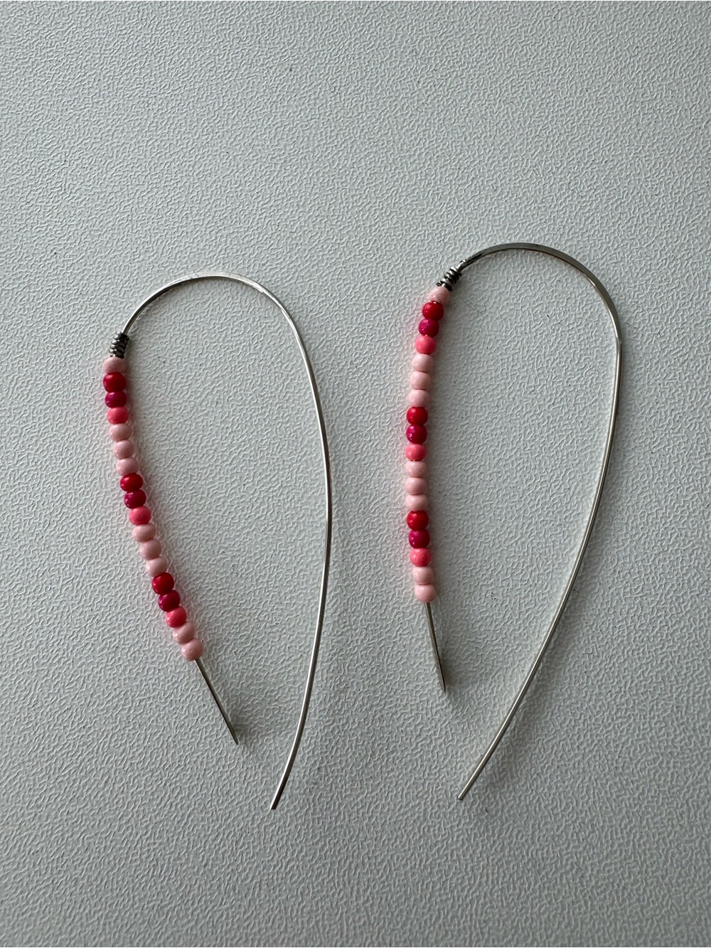 Beaded Pink and Red Threader Earrings - Women Jewelry